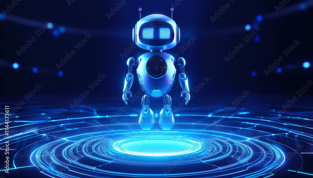 Aufkleber a futuristic blue robot stands in a glowing digital environment, symbolizing advanced technology and