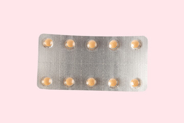 Medicine pill blister isolated on pink background cutout
