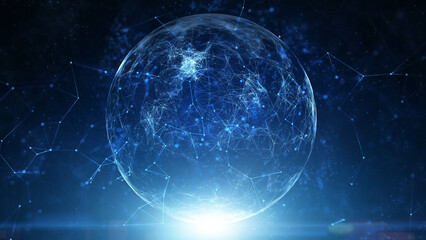 Digital shining sphere technology cyberspace illustration background.
