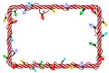 christmas candy cane frame christmas lights illustration New Year garland Winter banner decor xmas