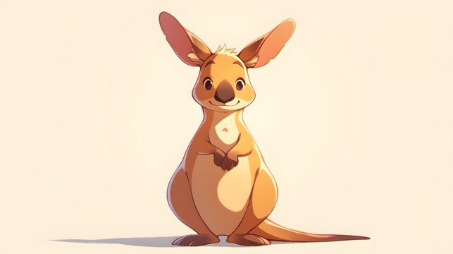 Cute kangaroo character in 2D anime style, standing tall with a cheerful expression on white.