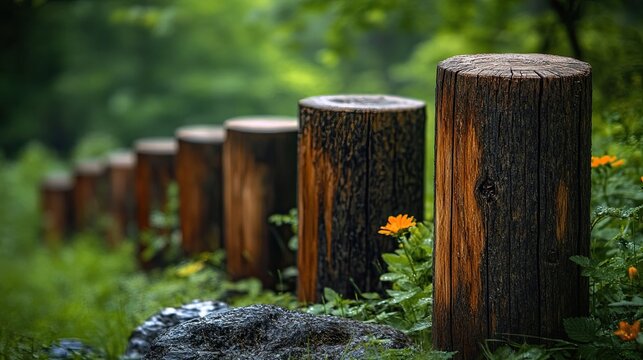 Rustic Wooden Pillars Nature Copy Space Design Use Featuring Natural Beauty Clean Lines Branding Textiles Creative Visual Projects Touch Rustic Elegance