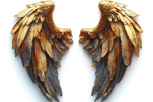 A pair of gold or golden shiny metal wings