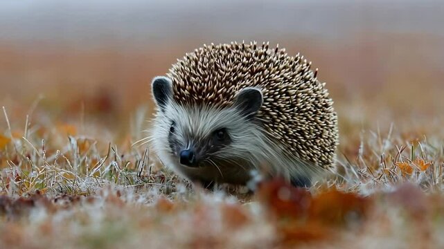 A close-up of a hedgehog in a natural setting, showcasing its spiky fur and curious expression footage