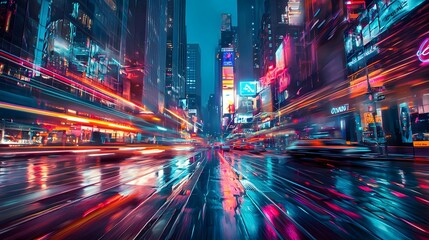 Modern Cityscape with Neon Lighting and Futuristic Accents