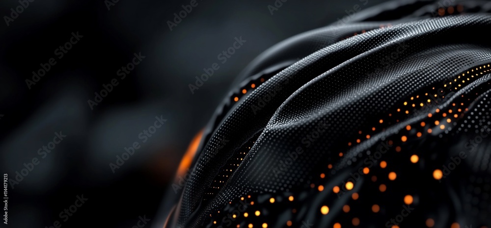Poster abstract close-up of textured fabric with glowing particles, conveying a sense of depth and motion.