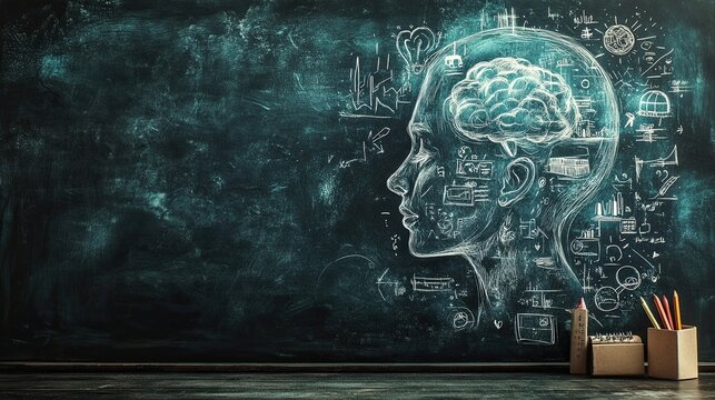 School chalkboard school supplies hand-drawn pictures education concept symbolizing traditional modern teaching methods classroom creating visual representation learning