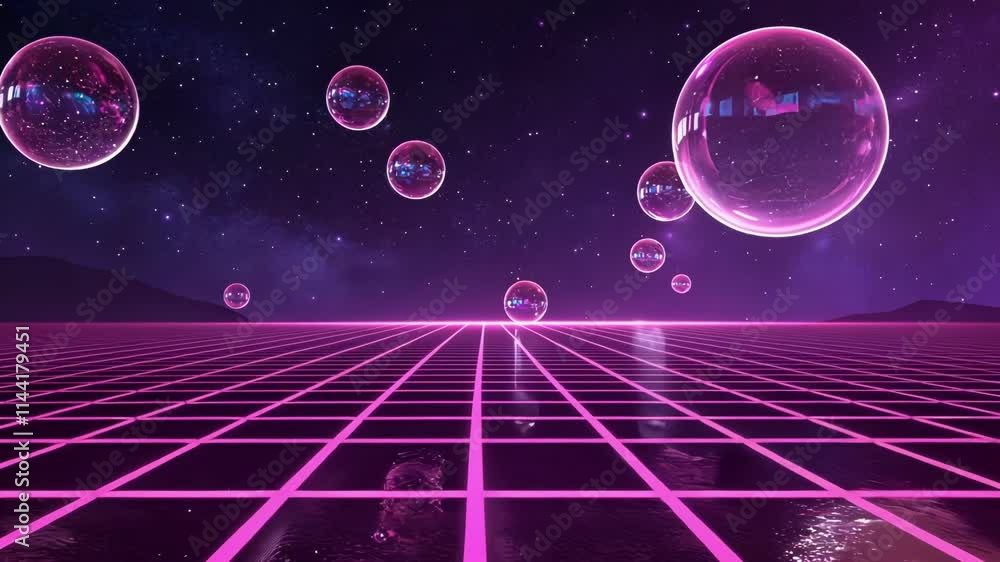Poster digital dreams enveloped in a deep violet darkness a neon grid presents a hypnotic checkerboard patt