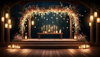 Obraz premium Enchanted Forest Wedding Ceremony Under a Canopy of Lights and Flowers