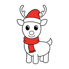 A cute jingle the reindeer with Santa hat vector illustration.