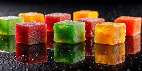 Floating Candy Cubes in Black Resin - Abstract Food Photography