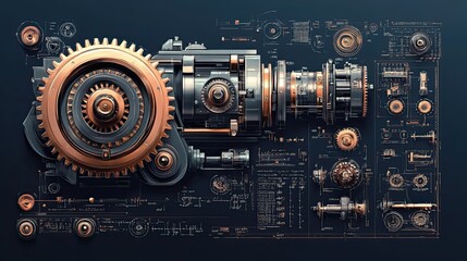 Fototapeta premium Interconnected Complexity: A Symphony of Gears and Pipes