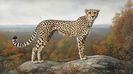 Obraz premium Cheetah standing proudly on a rock african savanna wildlife photography nature landscape