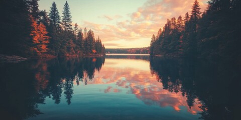 Vibrant Autumn Colors Reflecting on a Serene Lake Nature Photography Tranquil Landscape Outdoor Scene Scenic View Peaceful Concept