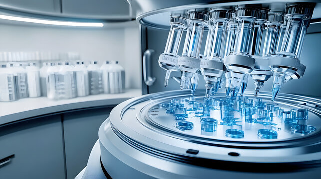 Advanced centrifuge machine, bioresearch lab setup, 3D illustration