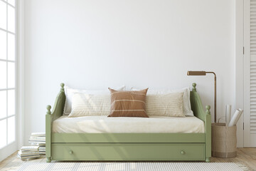 Bedroom interior mockup. Teenboy room. 3d render.