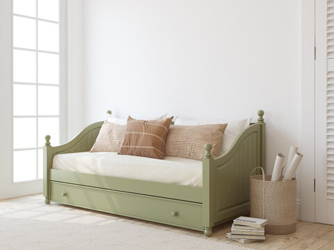 Bedroom interior mockup. Teenboy room. 3d render.