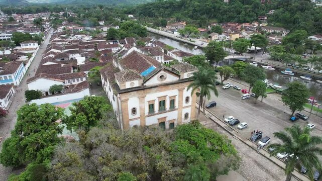 **Description for the Video:**  
Aerial drone footage of Paraty, Brazil, captured in December 2025. The video showcases the historic center with its cobblestone streets .