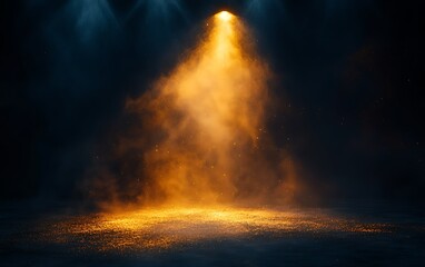 Obraz premium Dramatic spotlight illuminating smoky, dark ground.