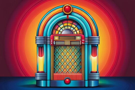Retro jukebox with vibrant colors and glowing lights, perfect for nostalgic themes or classic music vibes wallpaper background
