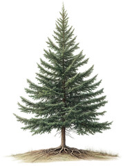 Evergreen tree illustration with roots and foliage