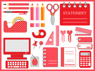 文房具■ステーショナリーの素材セット■赤色