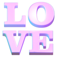 Glossy holographic 3D text LOVE, holographic style with reflective. isolated on transparent background. PNG