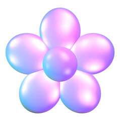 3D blue gradient holographic peach blossom isolated on transparent background. PNG