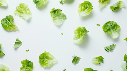 Obraz premium Fresh batavia salad leaves isolated on a clean background showcasing vibrant green, organic lettuce for healthy eating. Perfect for food photography, wellness, and raw nutrition concepts.