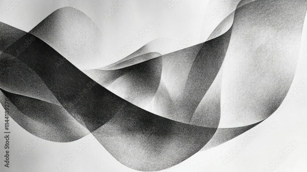 Poster abstract waves of monochrome lines flowing gracefully on a white background, creating a sense of mov
