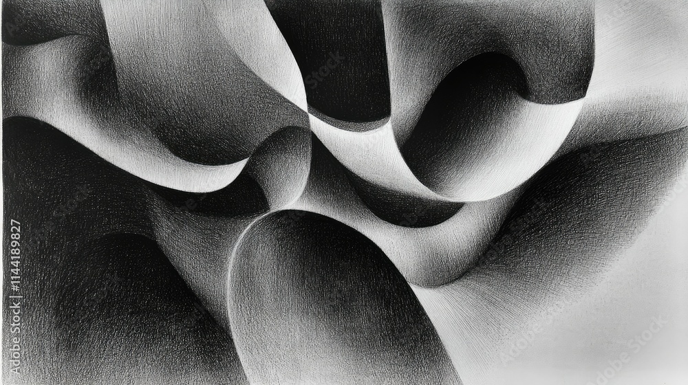 Poster abstract black and white waves showcasing fluid motion and delicate texture, creating interesting sh
