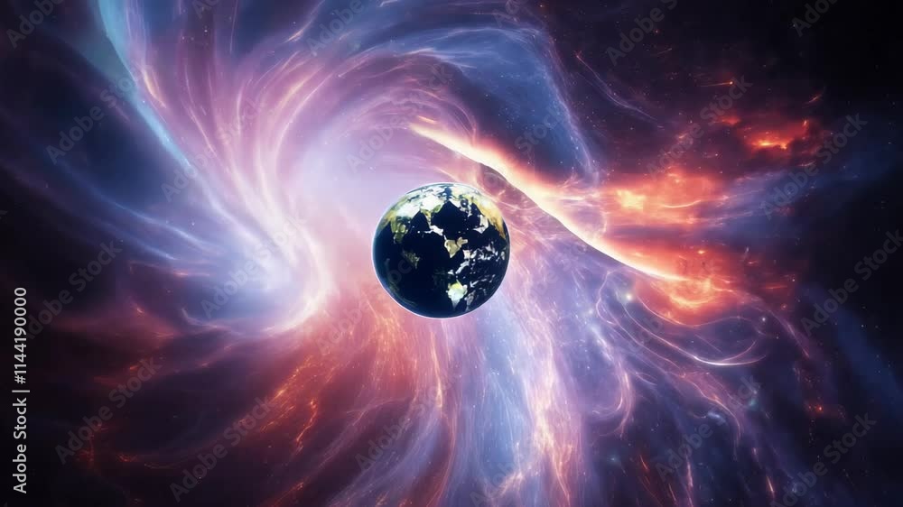 Canvas Prints planet earth rotating in amazing colorful nebula cloud in the outer space, with stars shining bright
