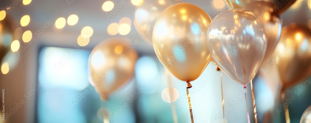 Aufkleber a beautiful display of golden and transparent balloons floating elegantly in a festive setting, crea