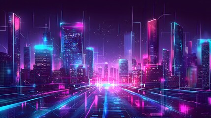 Abstract Urban Design with Neon and High-Tech Elements in Vector
