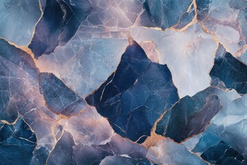 Abstract blue and gold marble texture with cracks.