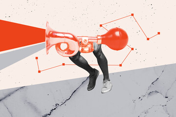 3D collage design composite trend artwork sketch of hobby sound song professional play tube...