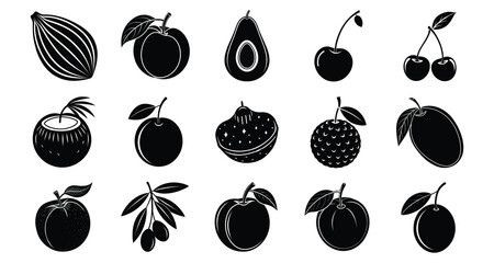 Stone fruits silhouette on white background