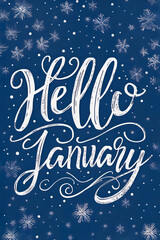 Text Hello January written in elegant script