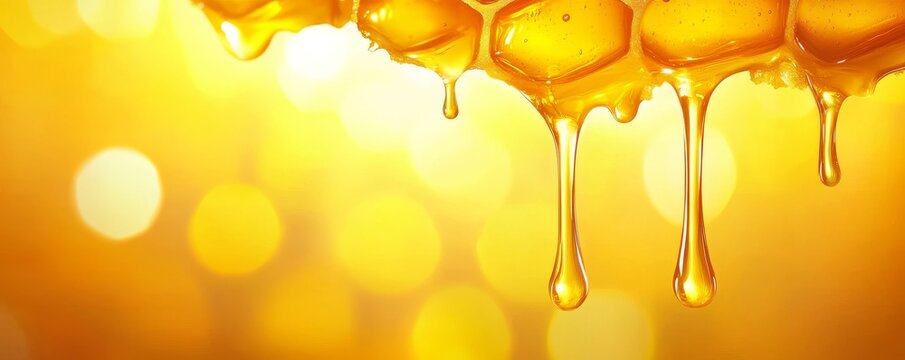 A close-up view of golden honey dripping from a honeycomb, showcasing its rich texture and natural sweetness, perfect for culinary inspiration.
