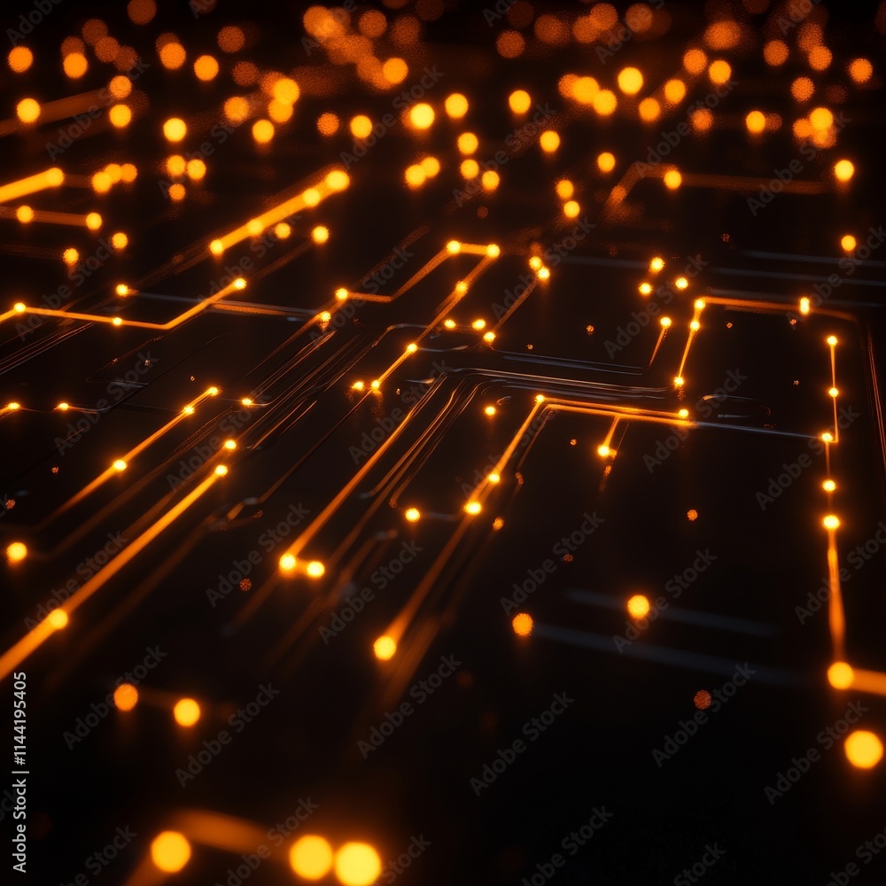 Aufkleber a close-up view of glowing circuit patterns, showcasing a vibrant network of lights on a dark backgr