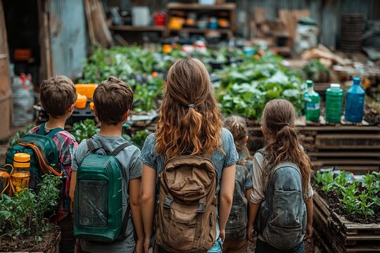 Children Learning About Recycling and Environmental Awareness Through Hands On Project with Teacher
