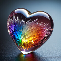 A colorful glass heart with a shiny surface