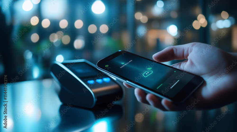 Aufkleber a detailed view of a smartphone displaying a payment success message as it interacts with a stylish 