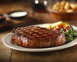 A delicious grilled steak served with fresh vegetables and side dishes, perfect for a hearty meal or a special occasion, showcasing culinary delight.