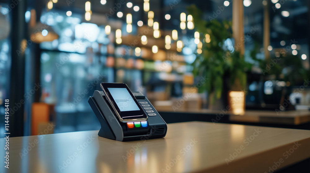 Aufkleber a minimalist checkout scene with a customerâs smartphone completing a payment via nfc, the payment