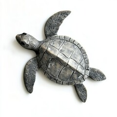 Fototapeta premium A detailed sculpture of a sea turtle, showcasing its intricate shell patterns and lifelike features, perfect for art enthusiasts and ocean lovers.
