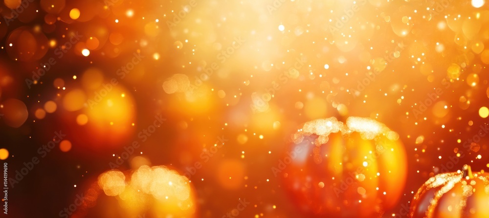 Poster pumpkins with warm light and bokeh effect.