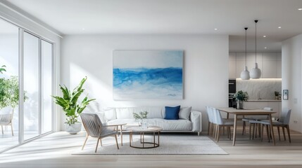 Fototapeta premium Serene Coastal Living Room Interior Design