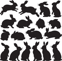 Silhouette rabbit vector illustrations in Various Poses and Minimalist Designs.