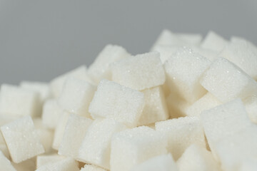 Cubes of white crystalline beetroot refined sugar.